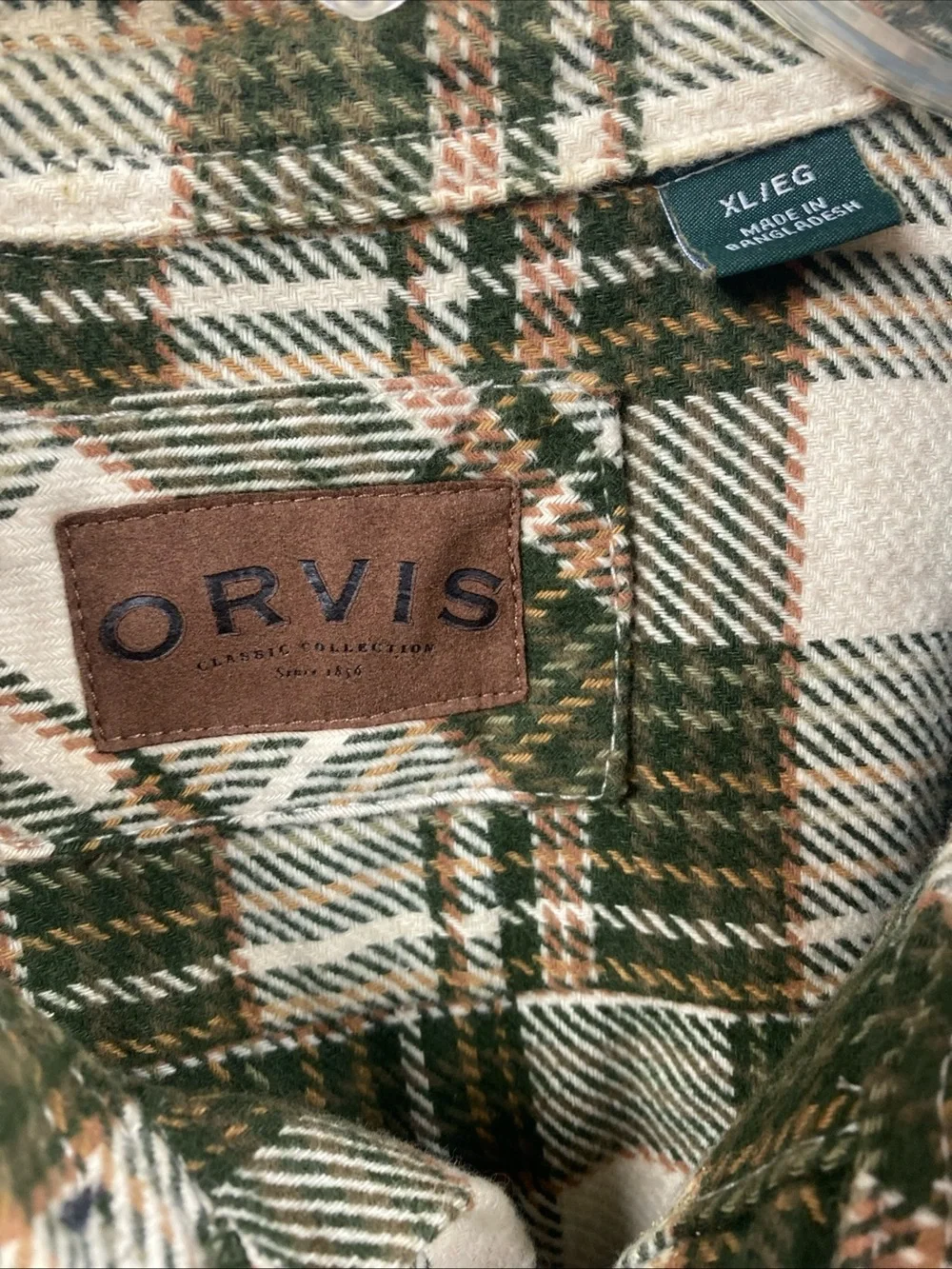 Orvis Heavyweight Flannel Shirt Jacket Mens XL Plaid Button Front Shacket Outdoo
